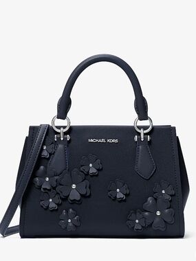 MICHAEL KORS Marilyn Sm Floral Embellished Satchel Crossbody Shoulder 
Navy 
NWT